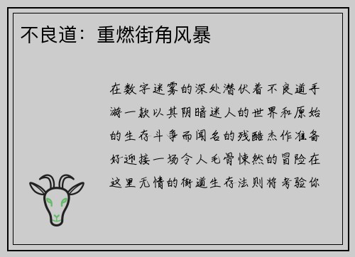 不良道：重燃街角风暴